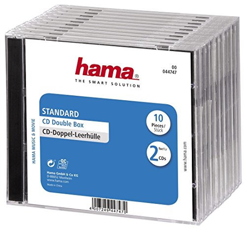 Hama Boîtier standard double (pour CD et disques Blu-Ray, Étui protecteur pour CD, paquet de 10) Noir/Transparent