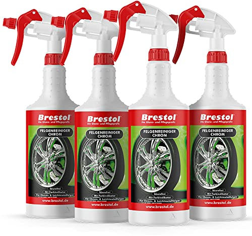 Brestol Felgenreiniger Säurefrei 4x 750 ml gebrauchsfertig inkl. Sprühkopf Profi - für Chromfelgen Alufelgen Stahlfelgen - pH-neutral Chrom