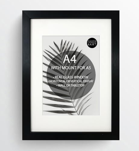 pf+a REAL GLASS A4 For A5 Frame With Mount - Picture Frame For A5 With Mount - A4 For A5 Oxford Black Frame