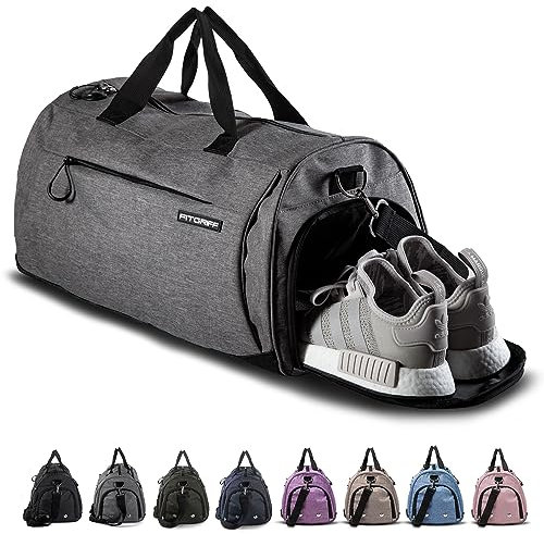 Fitgriff® Sporttasche & Reisetasche für Damen und Herren - mit Schuhfach & Nassfach - Tasche für Sport, Fitness & Reisen - Trainingstasche, Gym Bag (Grau, 48 x 26 x 25 cm (Small))