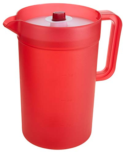 GoodCook 1-Gallon Plastic Airtight Pitcher with Vacuum Seal Lid, 1 Gallon, Red