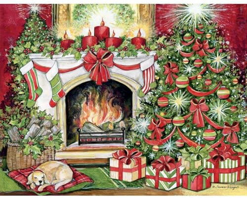 LANG Tarjetas de Navidad en caja de calidez navideña, obra de arte exclusiva de LANG de Sam Timm para LANG, 18 tarjetas y 19 sobres, 5.4 x 6.9 pulgadas, tarjeta de lino en relieve, adorno con