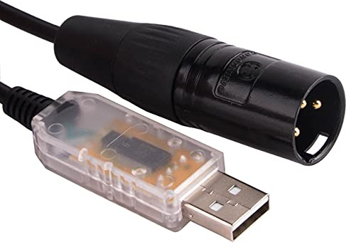 Adapter Cable USB to DMX 512 3-Pin XLR Interface Computer PC Stage Lighting Controller Dimmer USB to DMX style Software RS485 Serial Converter Cable (Transparent USB Housing, 6 Feet/1.8 m)