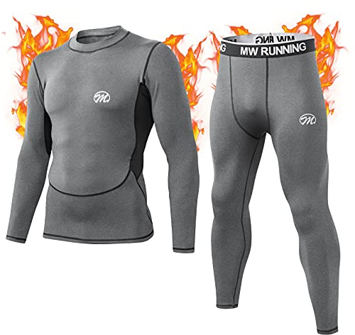 MeetHoo Herr Termisk Underkläder, Funktionella Underkläder Herr Quick Dry Termisk Vinter Sport Kompression Baselayer För Löpning Cykling Fotboll, 1-grå, XL