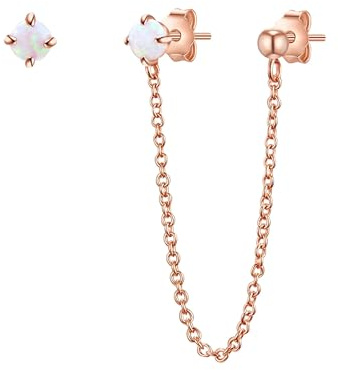 Glanzstücke München Damen Ohrstecker 925/- Sterling Silber rosévergoldet Opal (synth.) weiß Perfekt für Ohrläppchen mit 2 Löchern Silberohrstecker | rosévergoldet 14 Karat, Ohrstecker, Opal (synth.), weiß, perfekt für Ohrläppchen mit 2 Löchern