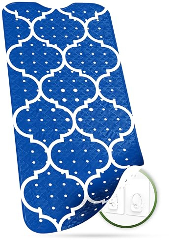 SilverRack Badewannenmatte Antirutschmatte100x40cm Marokko Motiv Dunkelblau | Badewanne BPA frei für Kinder und Babys, Duschmatte schimmelresistent, maschinenwaschbar, Boho Badematte
