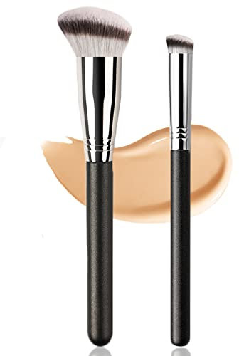 2Pcs Foundation Brush and Concealer Brush Professional Foundation Makeup Brush Kabuki Brush for Blending Liquid Make-Up, Cream, Powder, Blush