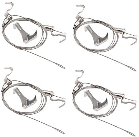 UFURMATE Kit de suspension de photos avec crochets, 4 câbles métalliques de 2 m en acier inoxydable, kit de présentation professionnelle robuste pour photos d'art avec 8 crochets réglables pour