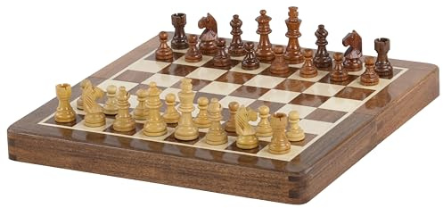 Sunrise Chess & Games Magnetisches Reiseschach mit Intarsien, 25 cm | Magnetische Figuren, Intarsiertes Klappbrett 25 cm, Kompaktes Format, Für Reisen und als Geschenk