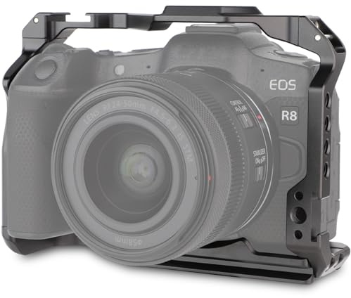 LEFTFOTO Cage pour appareil photo Canon R8 – Cadre de protection pour EOS R8 avec base Arca, griffe, fente de sangle, trous de vis 6,35 mm, compatibilité avec stabilisateur DJI RS - pour prise de vue