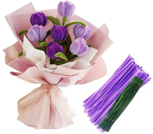 CJZZ 1 Satz Tulpe Blumenstrauß Pfeifenreiniger Set, Pfeifenputzer zum Basteln, Pfeifenreiniger zum Basteln, Pfeifenreiniger Grün, Bastelset Erwachsene