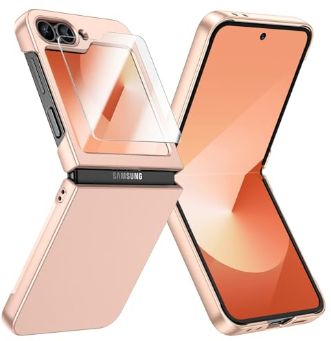 Doeshine Funda para Samsung Galaxy Z Flip 7 FE/Z Flip 6 Ultra Delgada, [Protector de Pantalla Incorporado], Dura PC, Anti-Arañazos Antigolpes Protectora Carcasa para Z Flip 7 FE/Z Flip 6 5G (Oro)