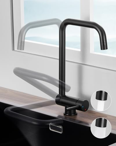 Sofetiy Wasserhahn Küche Schwarz, Vorfenster Küchenarmaturen Schwarz, 360°Armatur Küche Schwarz Matt, Mischbatterie Küche Klappbar, Spültischarmatur Edelstahl, Spülarmatur mit 2 Strahlarten, Faucet