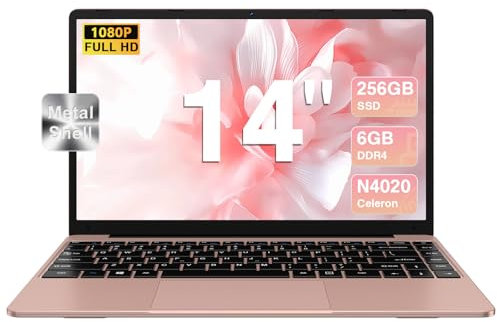 bvate Ordinateur Portable 14 Laptop Win11 N4020 256Go SSD Soutien Extension 1TB Pc Portable FHD 1080 5G WiFi Mini HDMI inclut Souris sans Fil&AZERTY Clavier Couverture-Gold-1