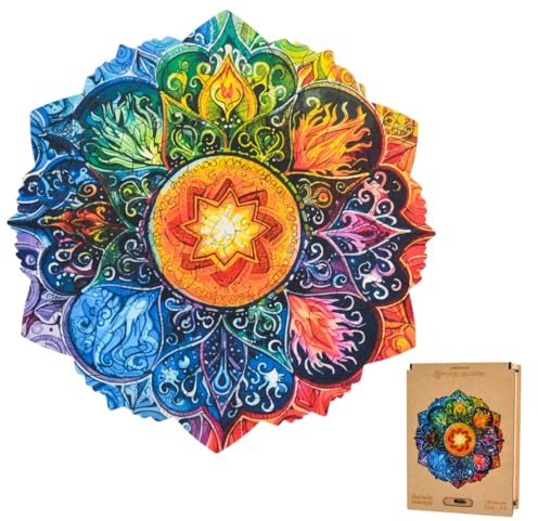 Lubiwood Mandala Elementi Deluxe Puzzle in Legno a Forma di Natura Unica (24x24 cm) - Progettato in Europa, Incoraggia la Concentrazione, Fornito con Scatola Regalo in Legno