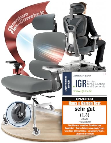 CLOUVOU ProSeat Bürostuhl Ergonomisch [TESTSIEGER] | Drehstuhl 150kg Schreibtischstuhl | Büro Stuhl & Gaming Stuhl | Home Office Chair Ergonomic | Atmungsaktiver Computerstuhl