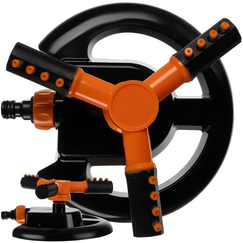 Arroseur d'arrosage de gazon, rotatif rotatif et 3 bras réglables, oscillant, arroseur de jardin, arroseurs d'arrosage avec 12 ouvertures, perruches d'arrosage, noir et orange