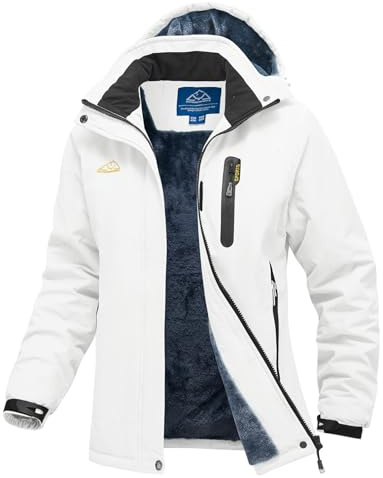 donhobo Women's Waterproof Hiking Jackets,Ladies Winter Fleece Warm Ski Jackets,Outdoor Walking Jacket Coat White S