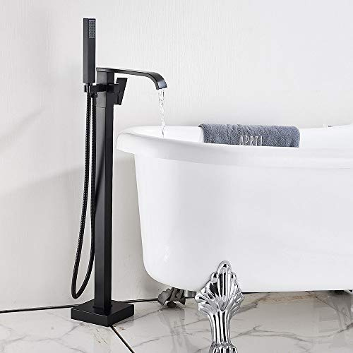 Aioneer Robinet De Baignoire-Douche sur Pied en Laiton Doré, Mitigeur De Baignoire sur Pieds, Eau Chaude Et Froide, Noir Mat