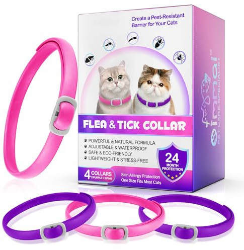 Collare Antiparassitario per Gatti 4 Pezzi, Collare Antipulci Gatto, Cat Flea Collar, Regolabile e Impermeabile, Sicuro e Naturale, Protezione 24 Mesi, per Tutti i Gatti