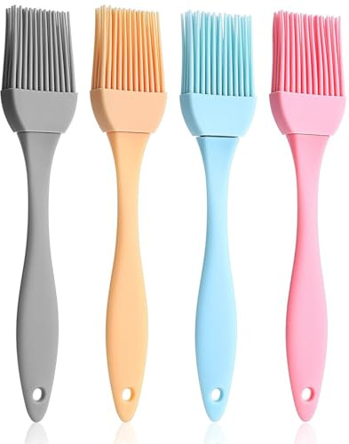 Pastry Brush, Pack of 4 Silicone Kitchen Pastry Brushes, 17cm Grill Brush, Basting Pastry Brush, BBQ Brushes for Grilling, Pastry, Stirring, Baking, Cooking, 4 Assorted Colours