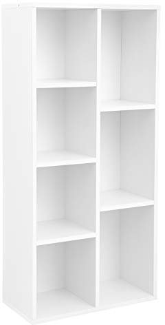 VASAGLE Bücherschrank, Bücherregal, mit 7 Fächern, Büroregal, Würfelregal, Standregal, für Wohnzimmer, Schlafzimmer, Büro, Kinderzimmer, weiß LBC27WT