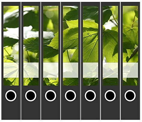 Ordneretiketten | 7 Aufkleber für schmale Akten-Ordner | Grüne Blätter | selbstklebende Design Akten-Etiketten | Deko Sticker für Rückenschilder Ordnerrücken | zum Beschreiben