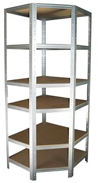 Eckregal Stecksystem 180 x 90 x 60 cm mit 6 Böden für Schwerlastregale mit 60 cm Tiefe: Ideale Ergänzung durch Ausnutzung der Ecken für Metallregal, Kellerregal, Lagerregal, Garagenregal