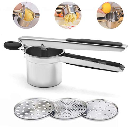 Potato Ricer Fruit and Vegetable Masher with 3 Interchangeable Discs Stainless Steel Soft Touch Handles,Easy to Use and Clean