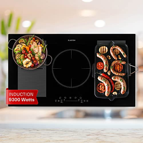 Klarstein Induction Hob, 9300W Electric Hobs Induction Cooker, 5 Ring Electric Pan Hob, Built-In Table Top Cookers w/ 5 Hobs, Touch Control, Inductions Heater Cooktops, Hot Plates for Cooking