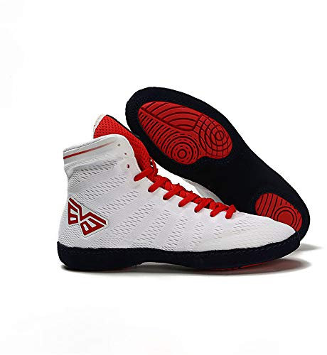 FJJLOVE Wrestling Schuhe, Breathable Gummisohle Ausbildung Sport-Turnschuhe Schnüren Sich Oben Boxstiefel Boxen Stiefel Für Herren Damen Kinder Kinder Jugendliche,Weiß,39