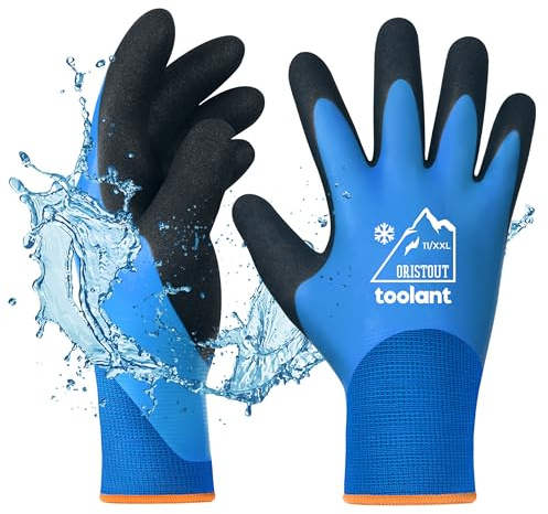 OriStout Guanti da lavoro termici per il freddo, guanti invernali impermeabili, touchscreen, super grip, per giardinaggio, pesca, lavaggio auto, congelatore, blu, XXL