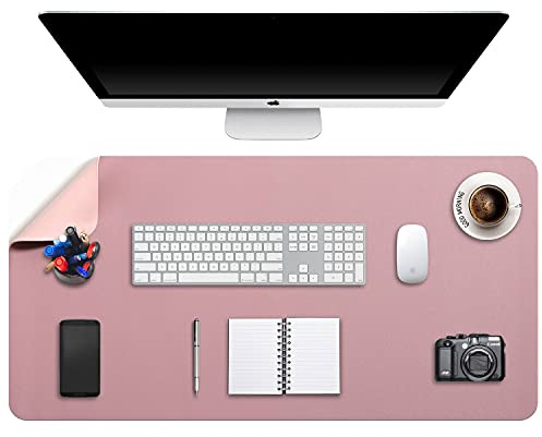 DOBAOJIA Tappetino per Mouse Grande, Mouse Pad XXL, Sottomano da Ufficio, Laptop Tappetino, Tappetino Scrivania, Tappetino Scrittura, Uso Doppio Lato Simipelle PU 90 x 43cm Rosa Scuro/Rosa