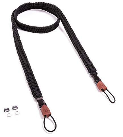 C-Rope Kameragurt THE TRAVELER handgeflochten aus Paracord, Schultergurt mit Schnellverschluss, 140cm, Schwarz
