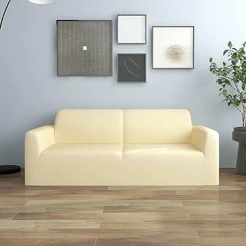 vidaXL Stretch Sofahusse 2-Sitzer Wiederverwendbar Sofabezug Sofa Abdeckung Überwürfe Universal Stretchhusse Sofaschoner Creme Polyester-Jersey