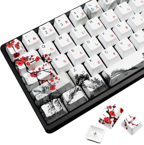 MOLGRIA Keycaps 68 Set für mechanische RK68 GK68 Tastatur, individuelle PBT OEM-Profil-Tastenkappen japanische Schriftart für Gateron Kailh Cherry MX Switch ANSI-Layout-Tastatur (Pflaumenblüte)