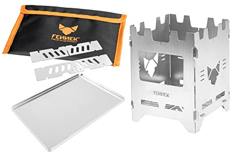 FENNEK Hobo Premium | Der faltbare Outdoor Kocher aus hitzebeständigem Edelstahl | XL-Set mit umfangreichem Zubehör | Made in Germany
