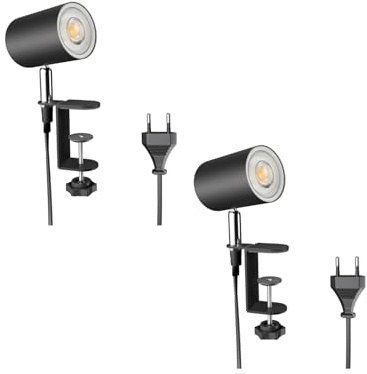 ledscom.de 2x Klemmleuchte WAIKA, Schalter, schwarz matt, inkl. LED GU10 Lampe, 535lm weiß