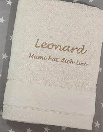 Generisch ★ Handtuch mit Namen Bestickt ★ Duchtuch ★ Geschenk ★ Badetuch ★ 550 g/m2 ★ SUPER QUALITÄT ★ (50 x 90 cm, Ecru)