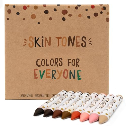Hautfarben Skin Tone Wax Crayons for Children, Colors for Everyone, 8 Realistic Shades for Diversity, Eco-Friendly, Beeswax, Plastic-Free, Age 3+, Gift for Kids