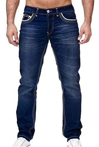 Osheoiso Vaqueros Rasgados de Hombre Skinny Denim Jeans Hip Hop Slim Fit Pantalone Casuales Elasticos Agujero Pantalón Largo Hombre Vaqueros Ajustados C Azul Oscuro 3XL