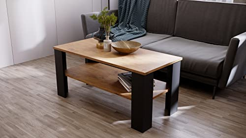 MRBLS Couchtisch - Modernes Design & Robuste Qualität – Wohnzimmertisch Beistelltisch Kaffeetisch Dekotisch Sofatisch – erhältlich in 7 Farben (Retro Eiche - Schwarz Matt) - 96 x 47x 51 cm (B/H/T)