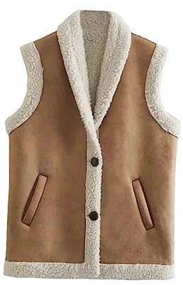 ERFMFKL Veste en fausse peau de mouton pour femmes - Gilet polaire sans manches boutonné, 12, L
