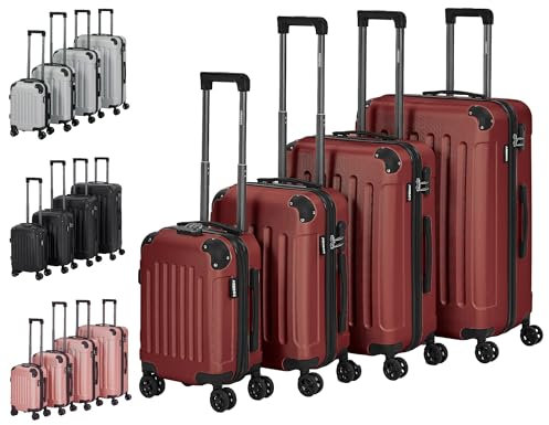 Arebos 4tlg. Hartschalenkofferset I ABS-Hartschale I Trolley Kofferset I Reisekoffer mit Teleskopgriff I Inkl. Reißverschluss-Schloss, 360° Rollen I Reisekofferset S-M-L-XL | Rot