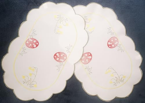 Deckchen 30x45 oval Ostertischdecke Bestickt Ostereier 2er Packung (30x45 ov)