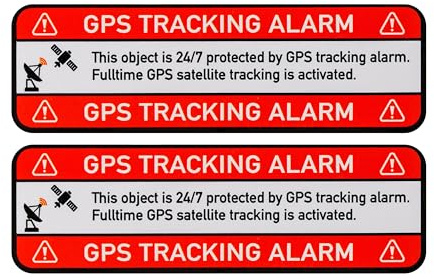 Juego de adhesivos GPS TRACKING ALARM!, 2 pzs, 67 x 21 mm, lámina autoadhesiva, adhesivo para exteriores, adhesivo de advertencia para interiores y exteriores, adhesivo de protección antirrobo