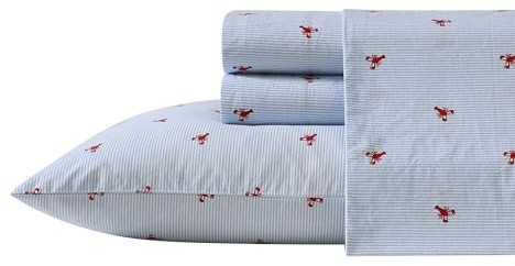 Nautica - King Sheets, Cotton Percale Bedding Set, Crisp & Cool, Lightweight & Breathable (Lobster Walk, King)