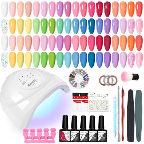 VANREESA 36 Colours Pastel Gel Nail Polish Set Gel Nail Kit with U V Lamp | Spring Summer Colours Gel Polish Set Pink Purple Blue Green Pastel Gel Nail Kit with Lamp Pastel Collection Gifts for Women