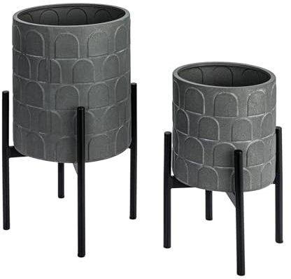 Creative Co-Op Metal Planter on Stand, Grey, Gray