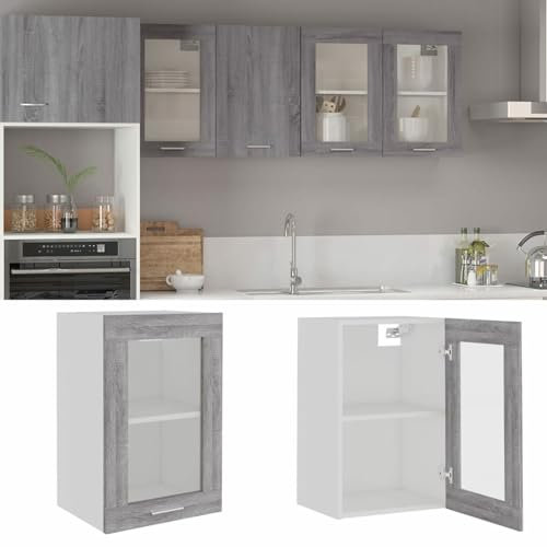 Homgoday Hängeglasschrank 2 Regalböden Küchenhängeschränke Küchenschrank Küche Hängeschrank Küchenmöbel Oberschrank Küchenschrank Modern Grau Sonoma 40x31x60 cm Holzwerkstoff